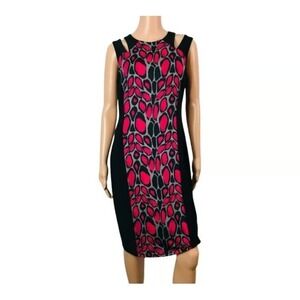 Joseph Ribkoff Womens Dress 8 Sheath Sleeveless Pink Black Stretch Party